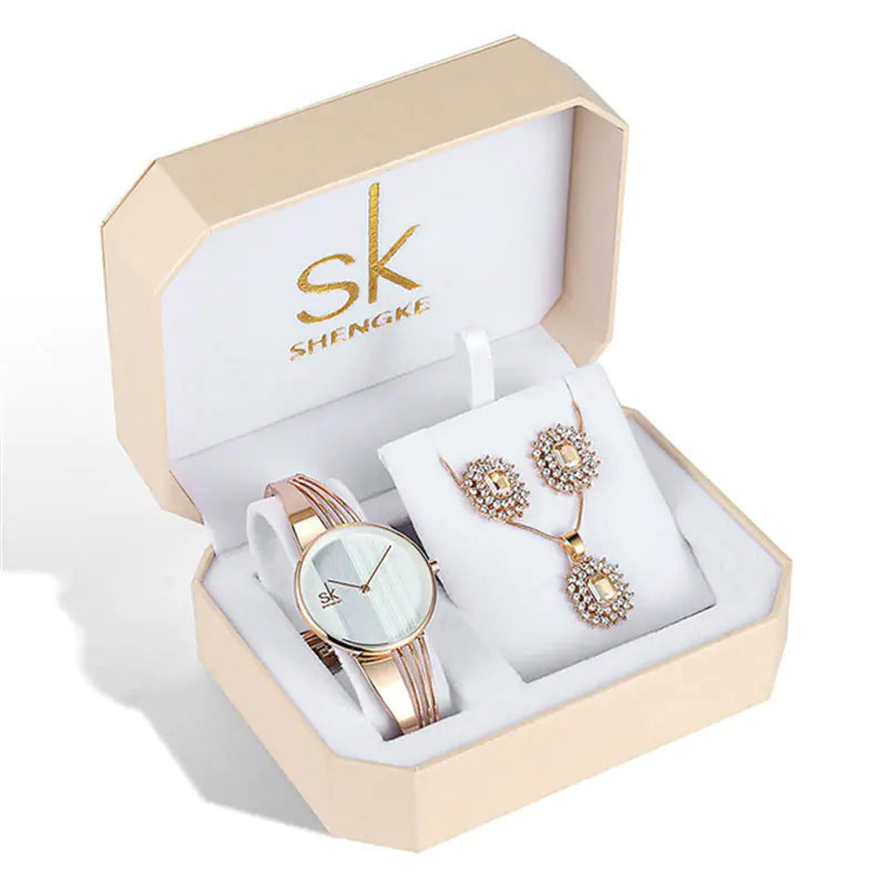 Shengke Women's Watch Set with Earrings and Necklace