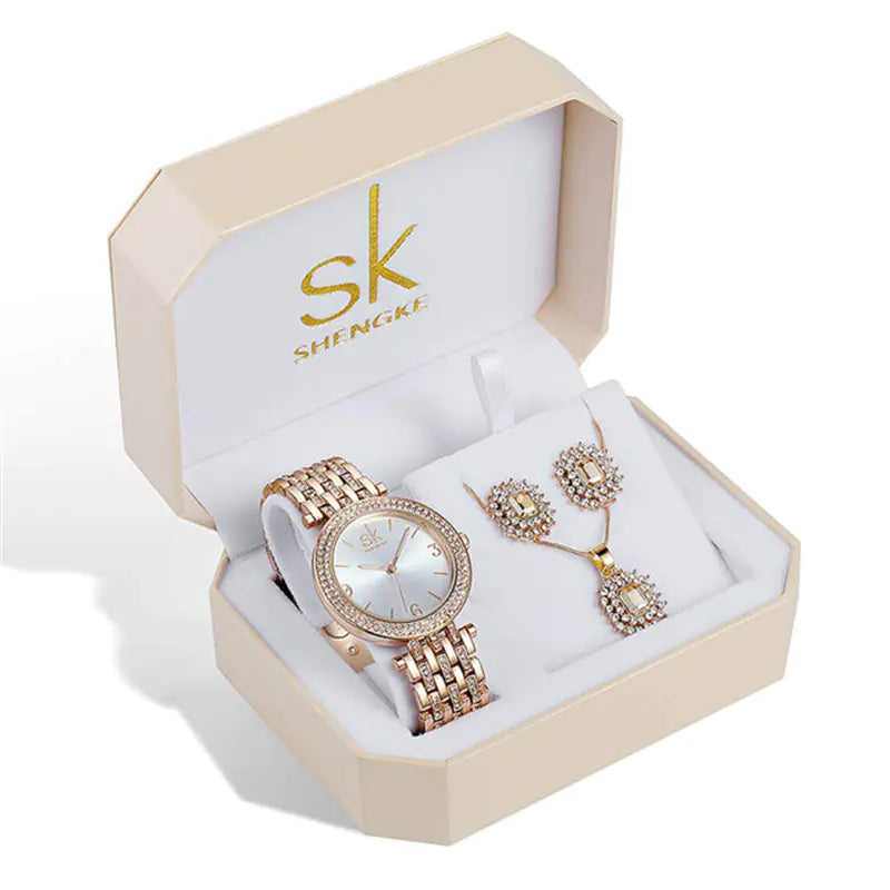 Shengke Women's Watch Set with Earrings and Necklace