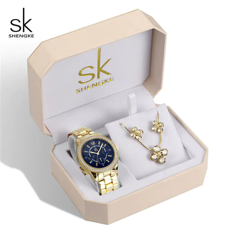 Shengke Women's Watch Set with Earrings and Necklace